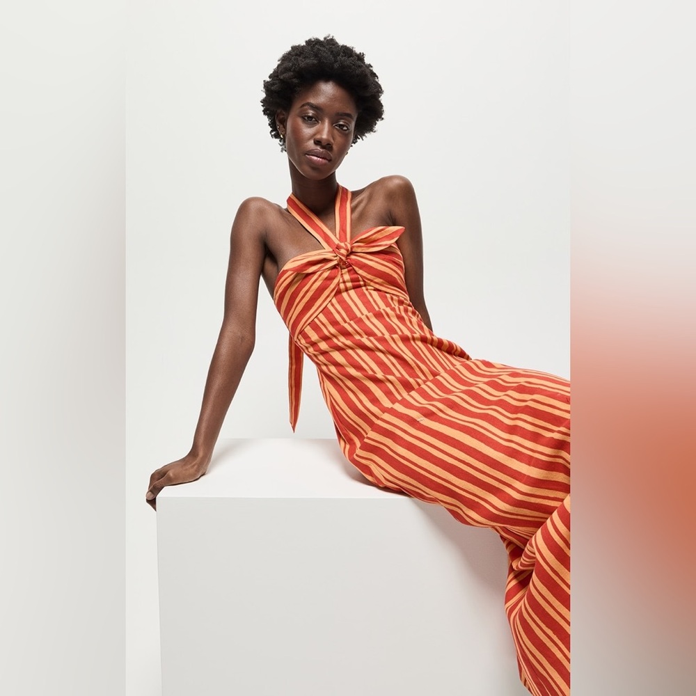 Simon Miller Strapless Dress - Orange and Red Stripes